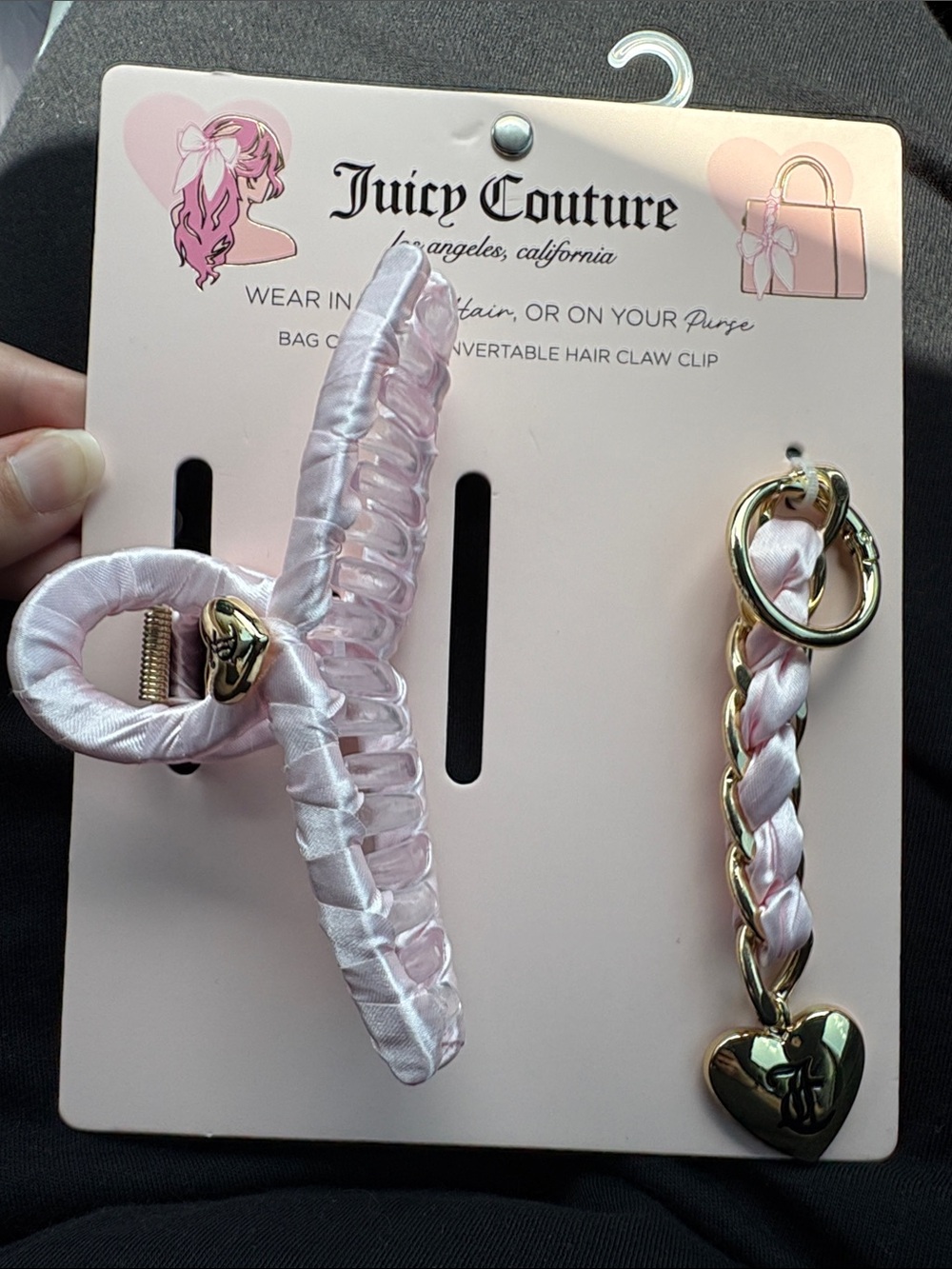 Juicy Couture Light Pink Satin Hair Claw Clip & Braided Keychain Bag Charm Set